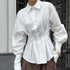 Court White Cotton Shirt Women Light Luxury Pleat Waisted Slim-Fit Long-Sleeved Collared Shirt by Ragazza