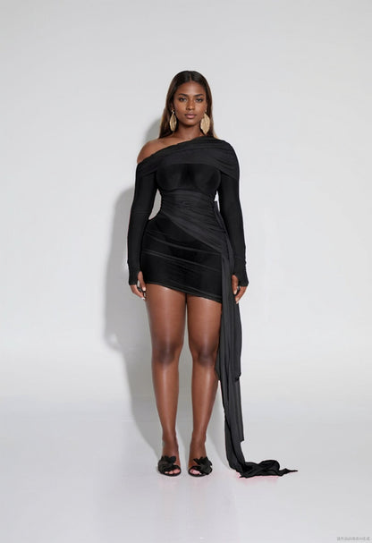 Spring Summer Women Wear Off Neck Design Sexy Pleated Dress Dopamine Sexy by Ragazza