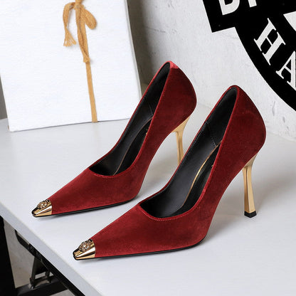 Cocktail Metal Tilta Flip Plush Pointed Low Cut Slip on Stiletto Heel Not Tired Feet Pumps  DestGlow