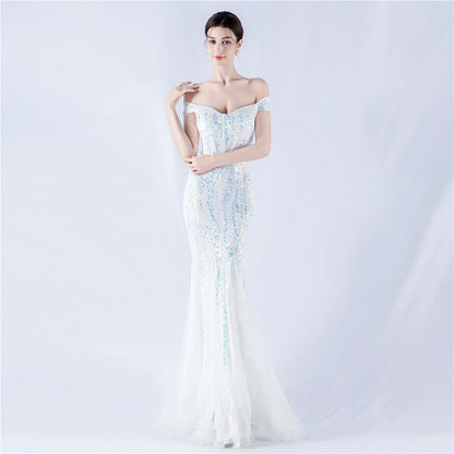 Dress Craft Beaded Mesh Sequin Evening Dress Annual Meeting Performance Host by Ragazza