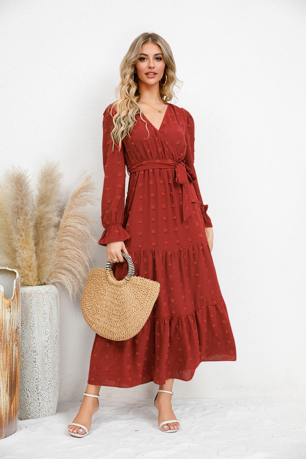 Autumn Winter Solid Color Wide Hem Casual Dress Women Clothing Maxi Dress by Ragazza