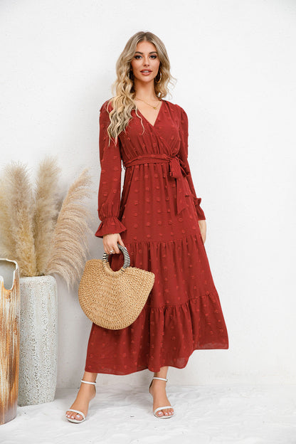 Autumn Winter Solid Color Wide Hem Casual Dress Women Clothing Maxi Dress by Ragazza