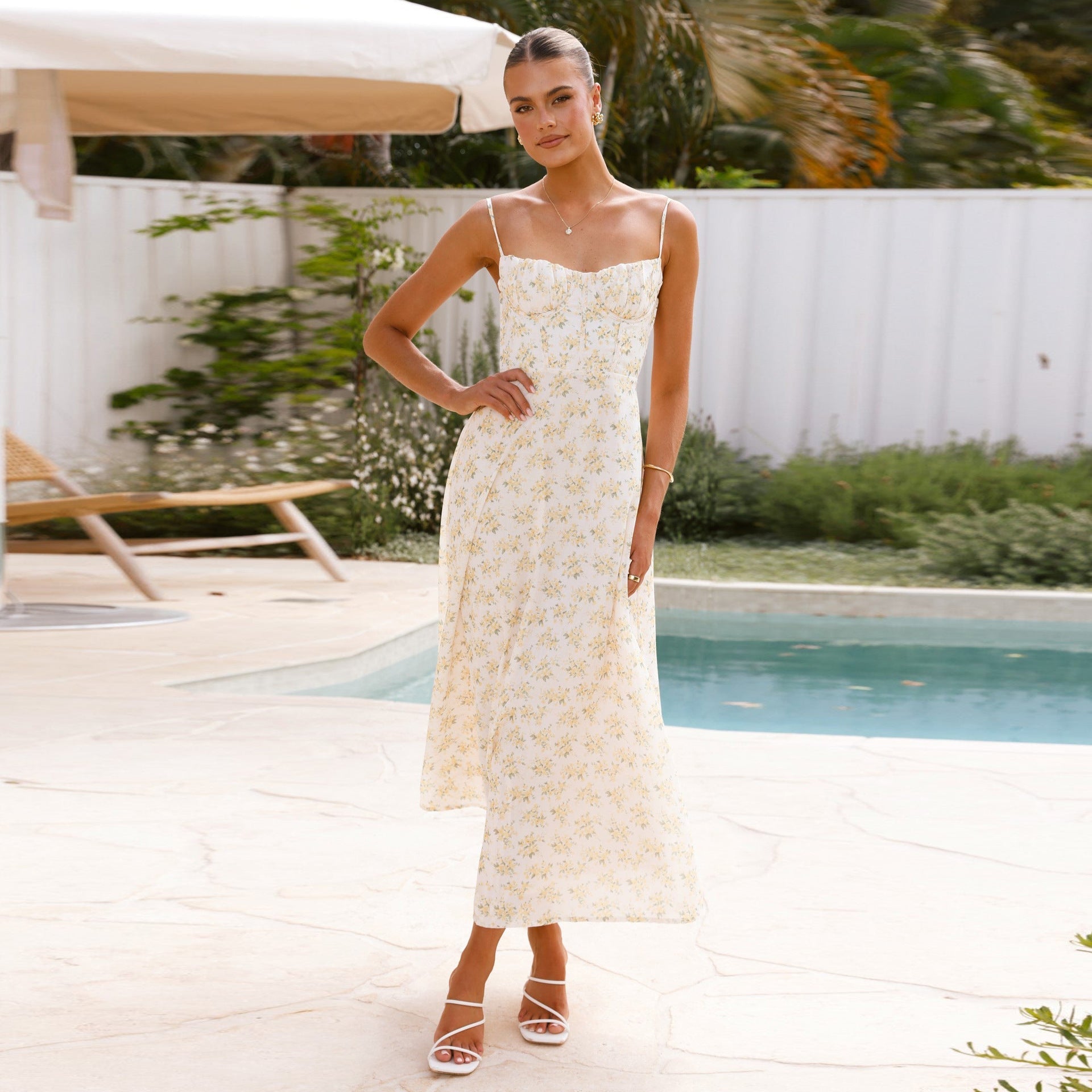 Women Clothing Floral Sexy Strap Backless Vacation Dress by Ragazza