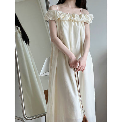 Tencel Fabric Off Shoulder Tube Top Dress Korean High Grade Ruffled Spaghetti Straps Vest Dress by Ragazza