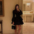 Women Clothing Spring Autumn Puff Sleeve A line Dress V neck Waist-Controlled Black Pettiskirt by Ragazza