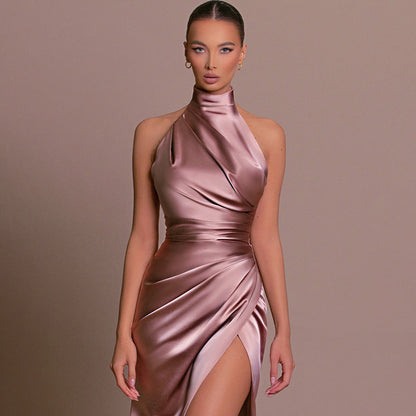Halter Sleeveless Split Bottoming Dress Dress Autumn Stand Collar Dress by Ragazza