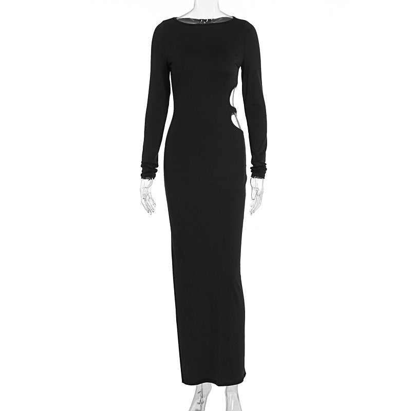 Women Clothing Sexy Hollow Out Cutout round Neck Autumn Long Sleeve Dress by Ragazza