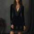 Retro Elegant Velvet Embroidered Lace V neck Long Sleeve Dress by Ragazza