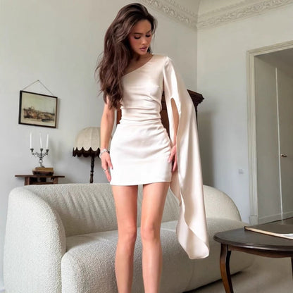 Women Clothing Summer Shoulder Collar Sexy Slim Fit Floating Sleeved Sheath Dress by Ragazza