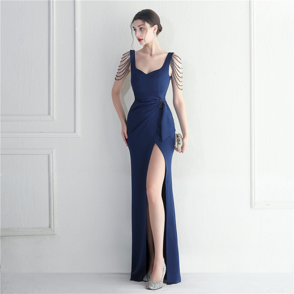 Craft Beaded Car Model Bridesmaid Performance Wedding Long Slit Evening Dress by Ragazza