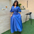 French Personalized Puff Sleeve Design V neck High Waist Tight Waist Design Maxi Dress Autumn Solid Color Women Dress by Ragazza