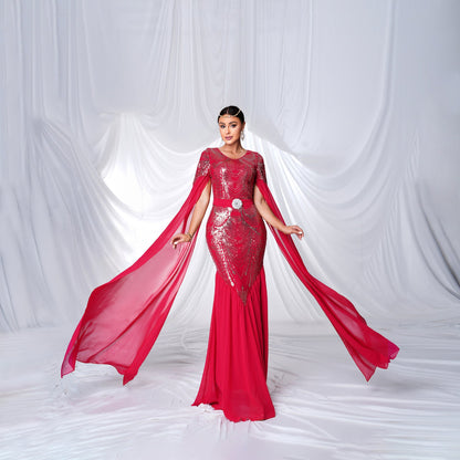 Women Clothing High End Long Sleeved round Neck Sequ Slim Fit Sheath Cocktail Fishtail Evening Dress by Ragazza