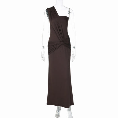 Women Clothing Winter Sexy Side Hollow Out Cutout Cross Strap One Shoulder Dress by Ragazza