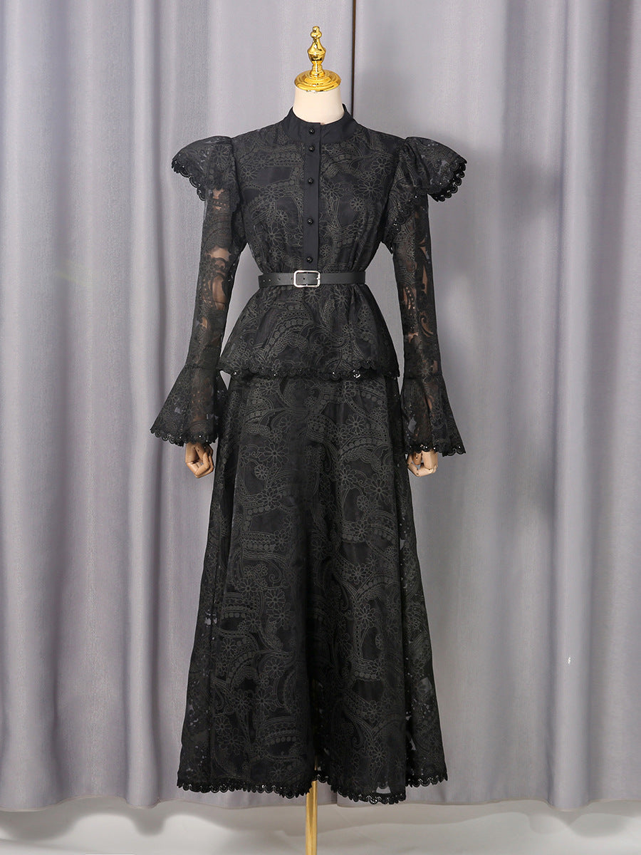 Spring French Cutout Lace Stitching Court Waist Slimming Elegant Dress for Women by Ragazza
