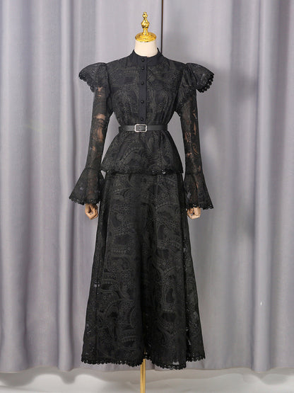 Spring French Cutout Lace Stitching Court Waist Slimming Elegant Dress for Women by Ragazza
