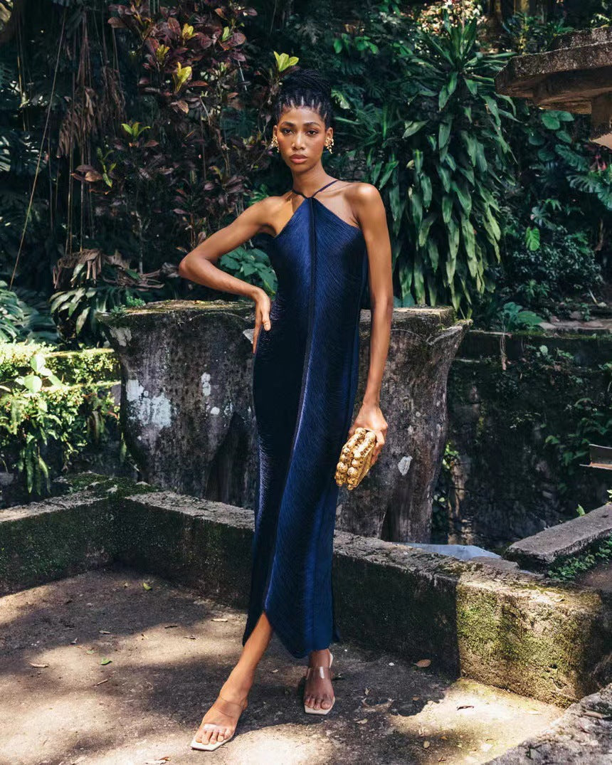 Women Tassel Back Slit Halter Dress  DestGlow