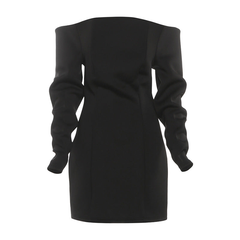 Autumn Winter Women Sexy Shoulder Baring Slimming Long Sleeve Narrow Short Dress by Ragazza