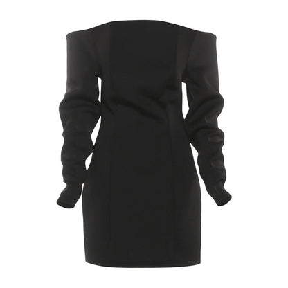 Autumn Winter Women Sexy Shoulder Baring Slimming Long Sleeve Narrow Short Dress by Ragazza