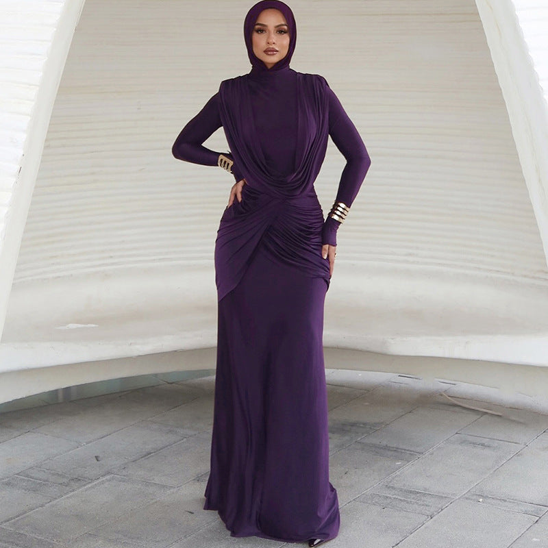 Autumn Winter Slim Half Turtleneck Solid Color Irregular Asymmetric Elegant Dress Women Clothing by Ragazza