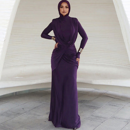 Autumn Winter Slim Half Turtleneck Solid Color Irregular Asymmetric Elegant Dress Women Clothing by Ragazza
