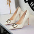Metal V Buckle Pointed Toe Sexy Super High Heel Stiletto Heel Slip on Pana Pattern Pumps Women  DestGlow