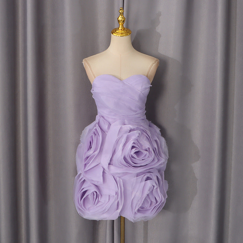 Spring Sleeveless Solid Color Tube Top Short Dress Three Dimensional Floral High Waist Slim Sexy Dress Women by Ragazza