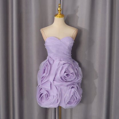 Spring Sleeveless Solid Color Tube Top Short Dress Three Dimensional Floral High Waist Slim Sexy Dress Women by Ragazza