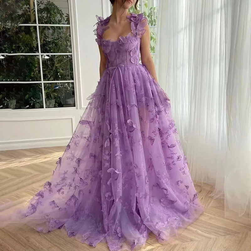 Women Wedding Dress Tulle Spaghetti Straps Sleeveless High Slit Bridal Party Beach Dress by Ragazza