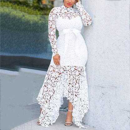 Women Clothing Wish Lace Hollow Out Cutout out Long Sleeve Stand-up Collar Tie 5 Colors Irregular Asymmetric Plus size by Ragazza