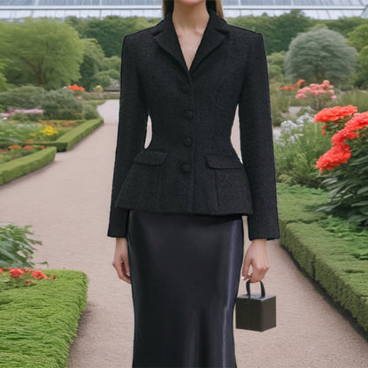 French Two Piece Set Autumn Waist Slimming Single Breasted Long Sleeve Elegant Skirt Set Women by Ragazza