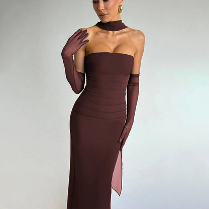 Spring Tube Top Cinched Waist Women Dress Elegant Ribbon Backless Sexy Sheath Dress by Ragazza