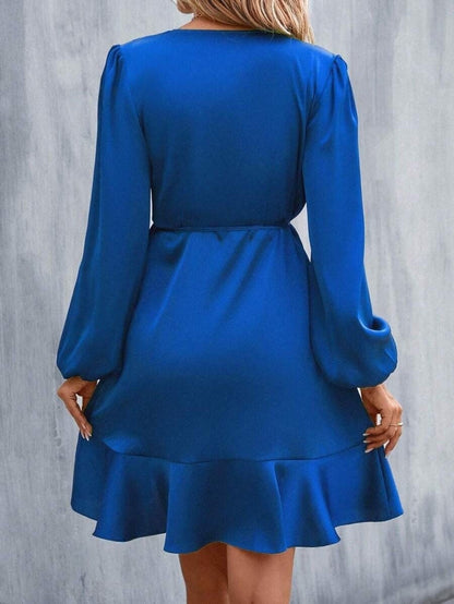 V neck Dress Satin Waist Tight Low Cut Casual Midi Dress Sweet Women Clothing by Ragazza