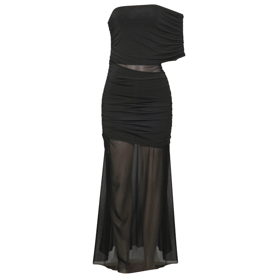 Spring Diagonal Collar Cold Shoulder Elegant Sexy Mesh Stitching Slim Dress by Ragazza