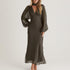 Elegant Women Clothing Autumn Design Pleated Dress Fashionable Scarf V neck Long Sleeve Narrow Maxi Dress by Ragazza