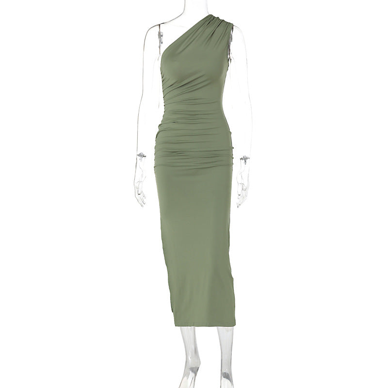 Summer Shoulder Solid Color Split Sleeveless Sexy Sexy Slim Fit Dress by Ragazza