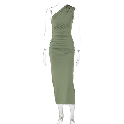 Summer Shoulder Solid Color Split Sleeveless Sexy Sexy Slim Fit Dress by Ragazza