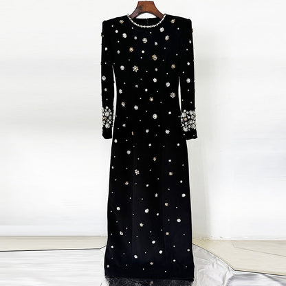 Star Heavy Industry Beads Diamond Slim Maxi Dress Formal Dress