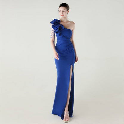 Single Shoulder Craft Beaded Nail Hair Wave Floral Satin High Slit Sexy Evening Dress Evening Cocktail Wedding by Ragazza