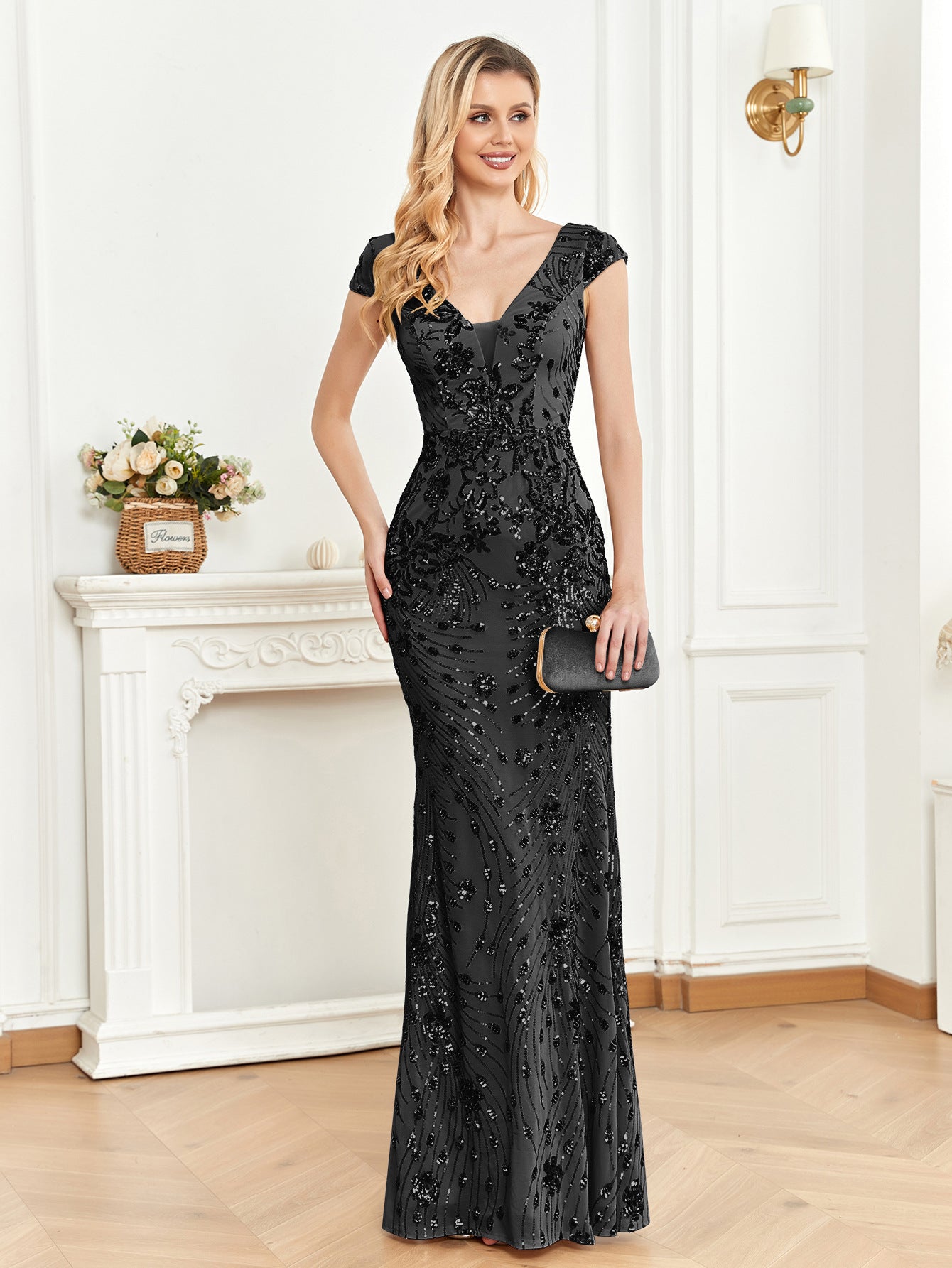 Sequined Champagne Evening Dress Women Cocktail Sexy Slim Fit Fishtail Long Toast Dress by Ragazza