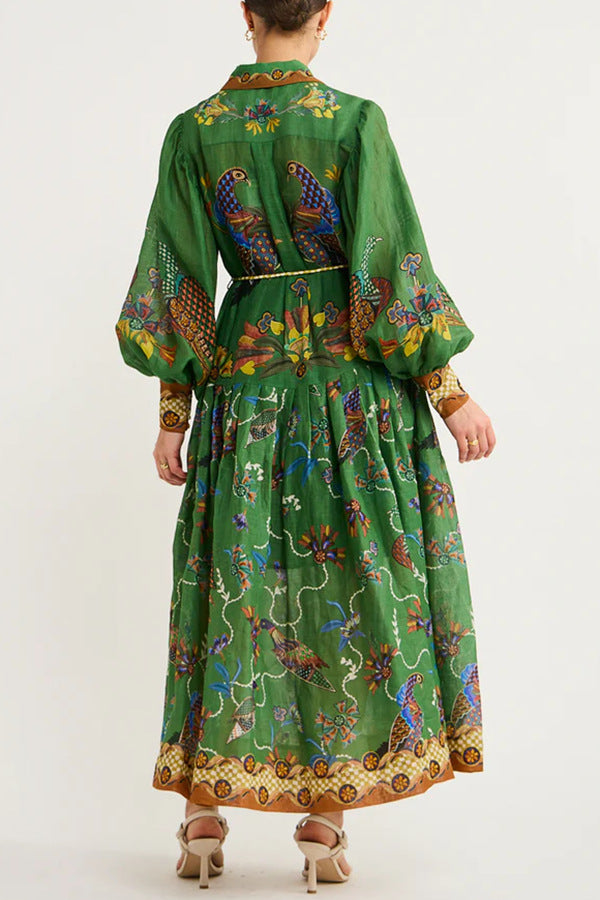 Autumn Printed Cardigan Printed Wide Hem Long Sleeve Dress for Women Amplified craft by Ragazza