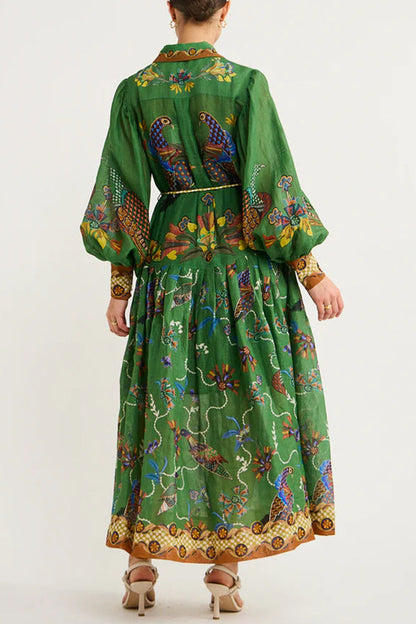 Autumn Printed Cardigan Printed Wide Hem Long Sleeve Dress for Women Amplified craft by Ragazza