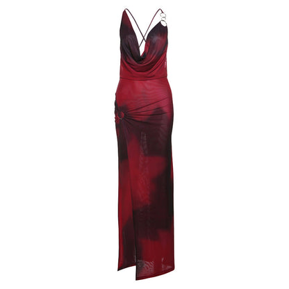 Spring Summer Women Clothing Sexy Backless Deep High Waist Slim V Split Dress by Ragazza