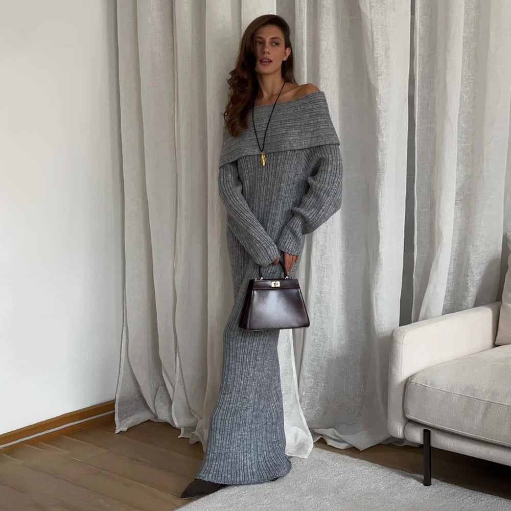 Knitted off Shoulder Long Sleeved Dress Autumn Winter off Shoulder Hip Knitwear Dress Women by Ragazza