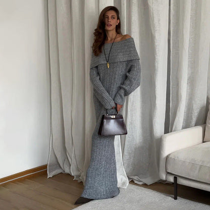 Knitted off Shoulder Long Sleeved Dress Autumn Winter off Shoulder Hip Knitwear Dress Women by Ragazza