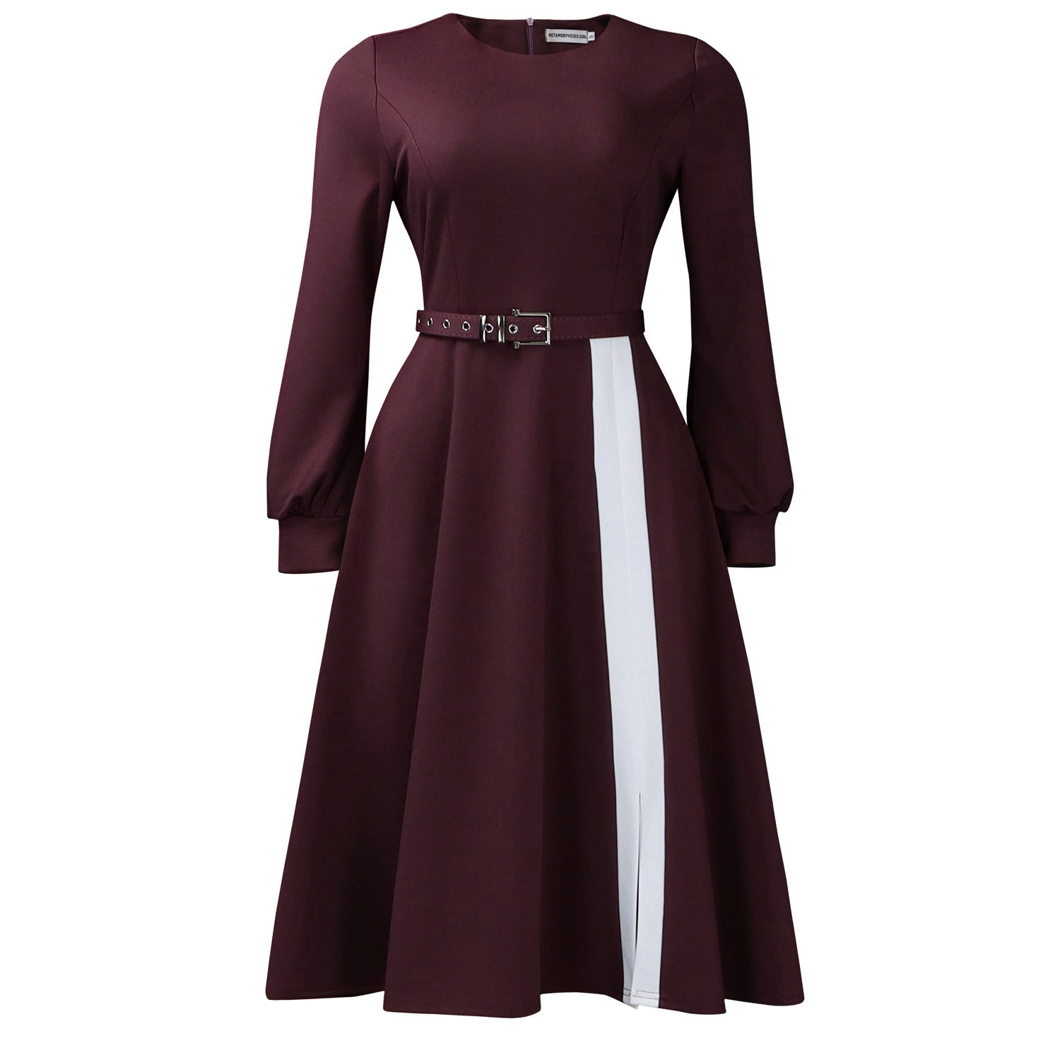 Women Clothing Long Sleeve round Neck Solid Color High Waist Elegant Spliced African Dress by Ragazza