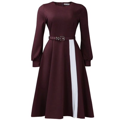 Women Clothing Long Sleeve round Neck Solid Color High Waist Elegant Spliced African Dress by Ragazza