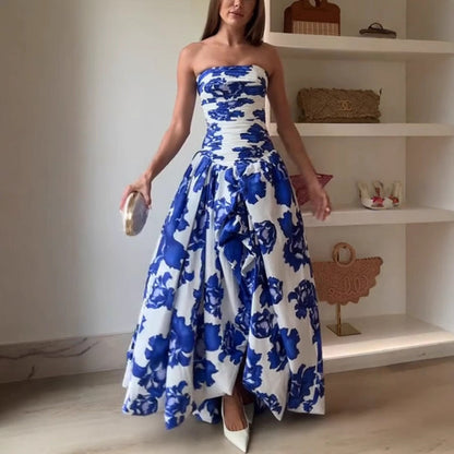 French Socialite Dress Tube Top High Waist Pleated Design Pettiskirt Women Dress by Ragazza
