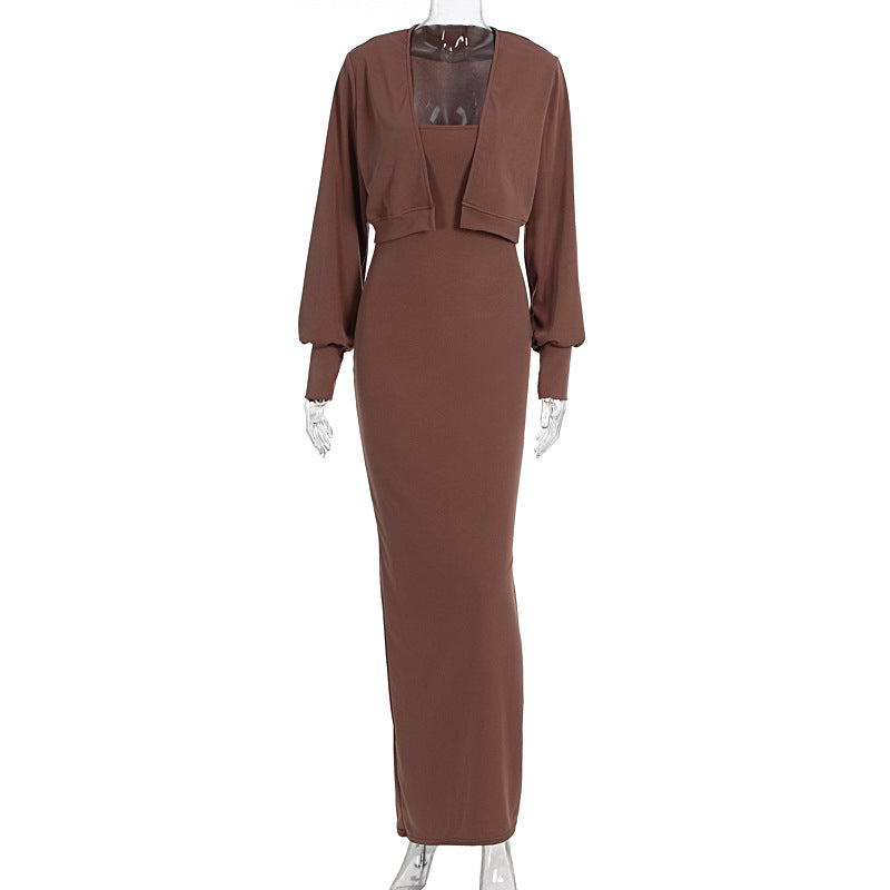 Women Autumn Long Sleeve Top Sexy Pure Want Sheath Dress Two Piece Sets by Ragazza