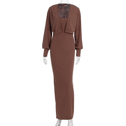 Women Autumn Long Sleeve Top Sexy Pure Want Sheath Dress Two Piece Sets by Ragazza