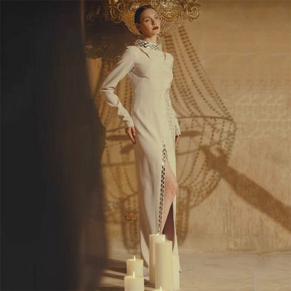 Bead Long Sleeve Bandage One Piece Dress Ladies Party Elegant Graceful Formal Dress by Ragazza